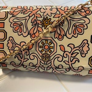 Tory Burch Floral Crossbody Bag - Pink and Gold